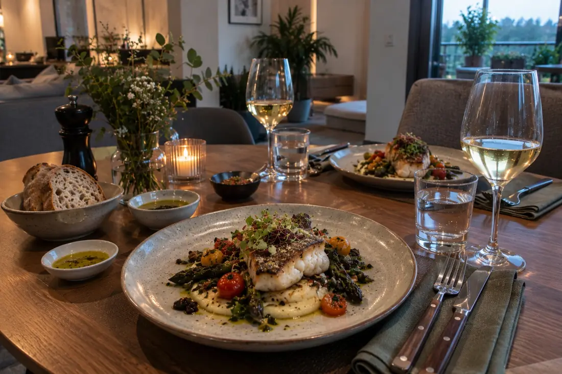Angerichteter Fischgang bei einem Private Dinner